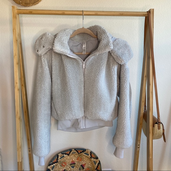 Alo Yoga Grey Cropped Foxy Sherpa Jacket - Picture 7 of 8